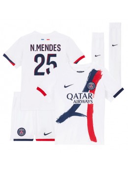 Paris Saint-Germain Nuno Mendes #25 Replika Borta Kläder Barn 2025-26 Kortärmad (+ byxor)